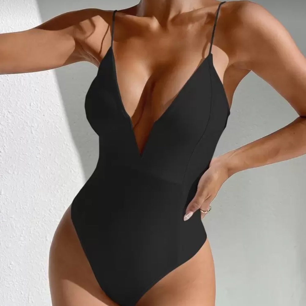Chic Black Plunge Bodysuit